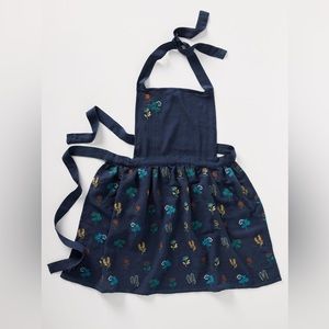Anthropologie linen Embroidered Indigo Apron